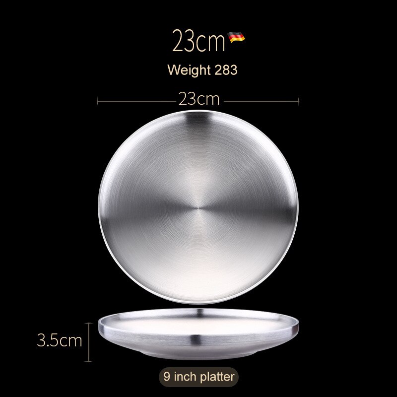 304 Roestvrij Stalen Ronde Steak Plaat Lade Single Layer Salade Fruit Ontbijt Steak Lade Bbq Servies Schotel: 23 cm