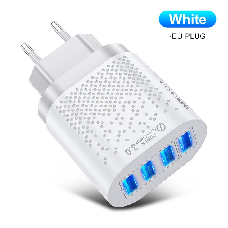 KSTUCNE 48W 4 Ports LED Quick Charge 3.0 USB Charger Fast Charging Wall Charger Adapter For Samsung Xiaomi Mobile Phone Charger: EU Plug White