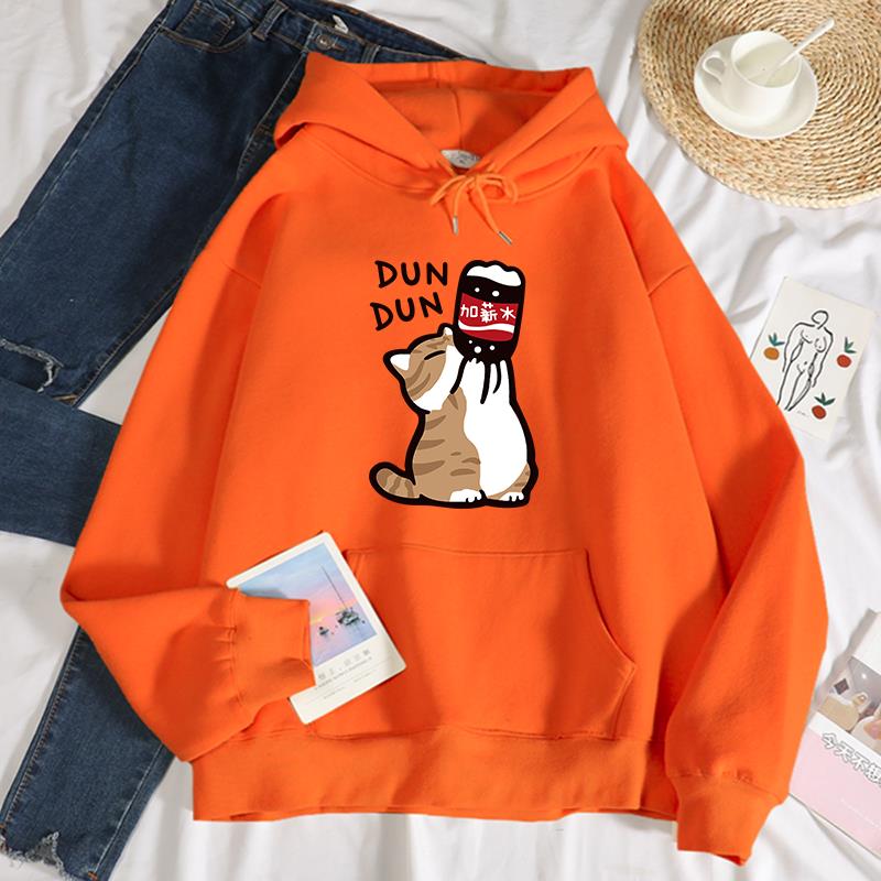 Dun Dun Gehalt Zunahme komisch Katze Drucken Hoodies Damen Herbst Übergröße Hoodie Einfache Vlies Sweatshirts Straße S-Xxl Hoody