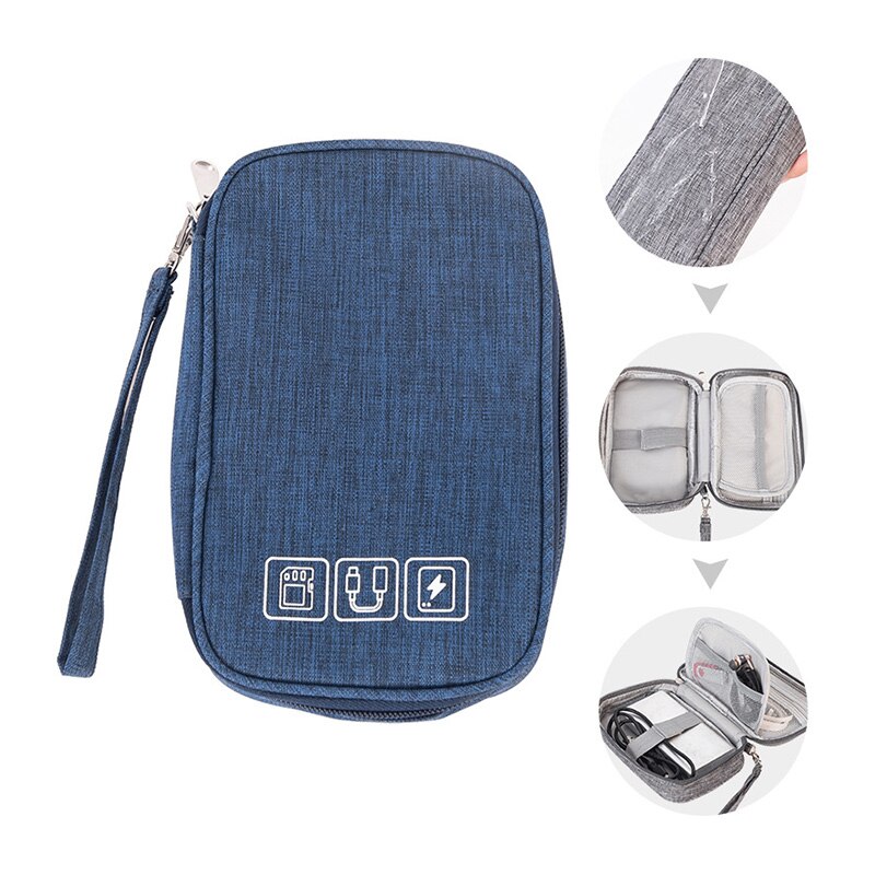 Kabel organisator bag gadget organizer kabel etui bærbart reise elektronisk tilbehør oppbevaringsveske lader headset digital veske: Marinen