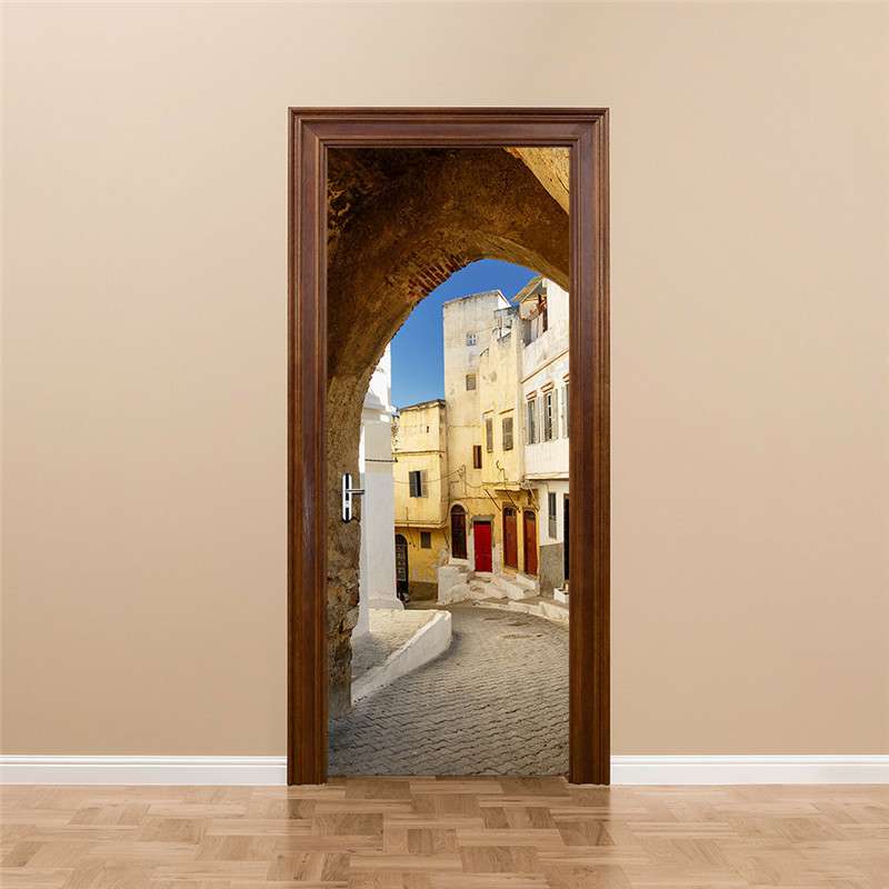 Europäischen Stadt Streets Szene Tür Aufkleber Europa Stil Home Tür Abziehbilder PVC Selbst-Adhesive Wand Aufkleber: Default Title
