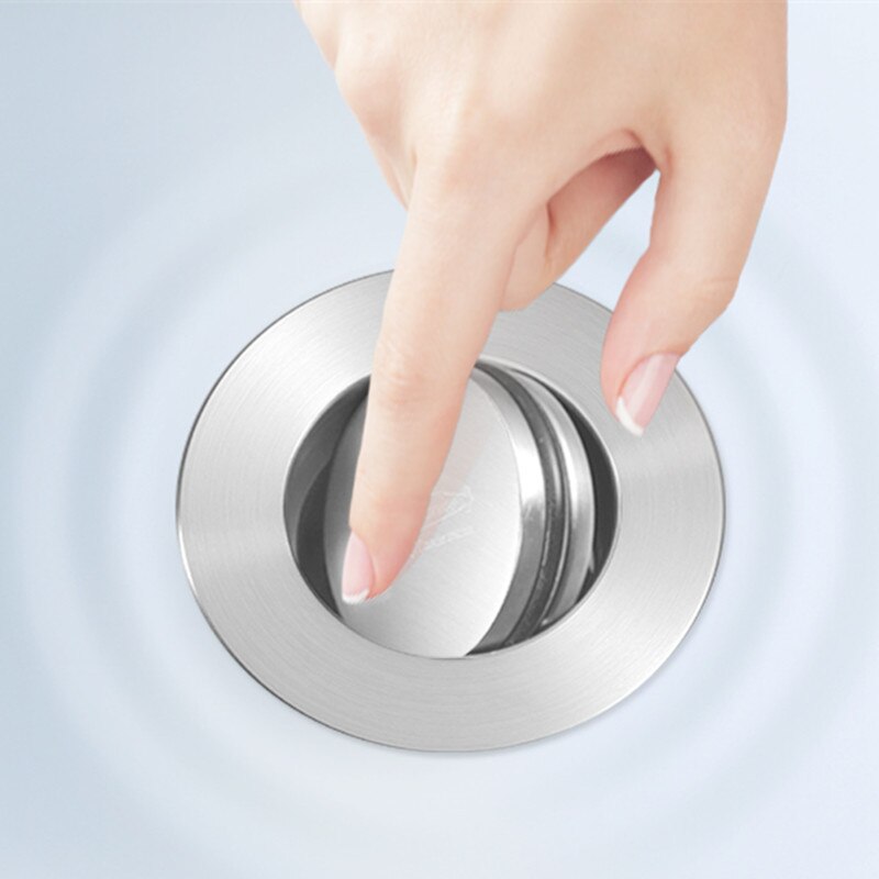 Universal diskbänk flip plug tätning vattenpropp rund stål handfat dräneringsrör hål lock lock för badrum kök avloppssil