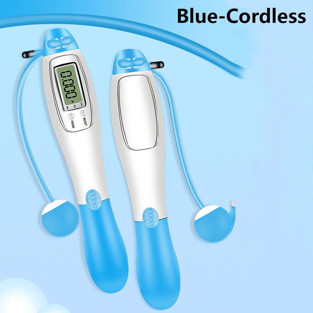 Cordless Electronic Skipping Rope Gym Fitness Cordless Skipping Smart Jump Rope with LCD Screen Counting Speed Skipping Counter: blue-Cordless