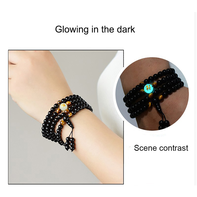 Glowing in the Dark Moon Armband Frauen Männer Liebhaber Drachen Schwarz Buddha 108 Männlichen Perlen Strang Armreifen & Armbänder Leucht