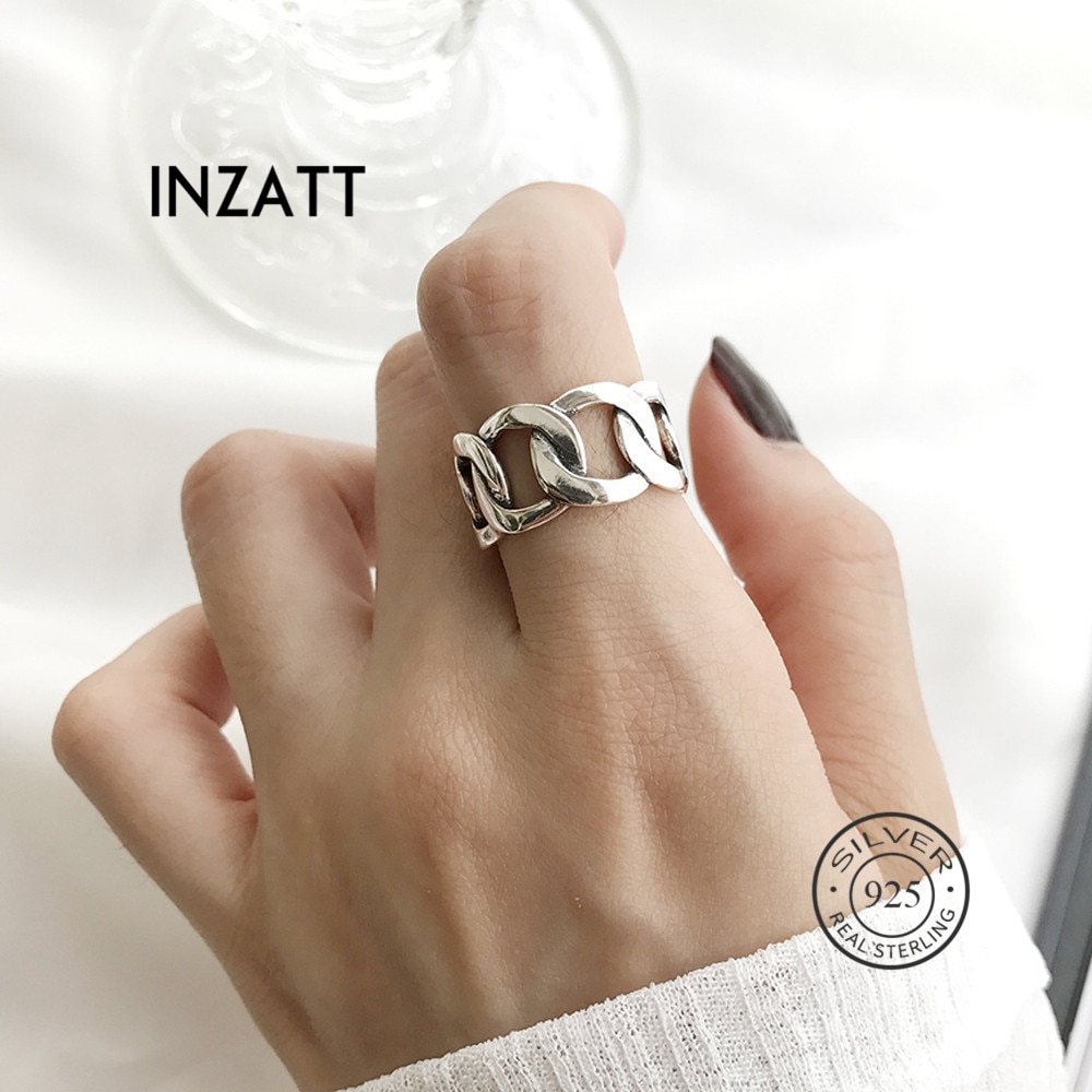INZATT Echt 925 Sterling Silber Kette Hohl Ring Für Frauen Party Punk Edlen Schmuck Minimalistischen Zubehör