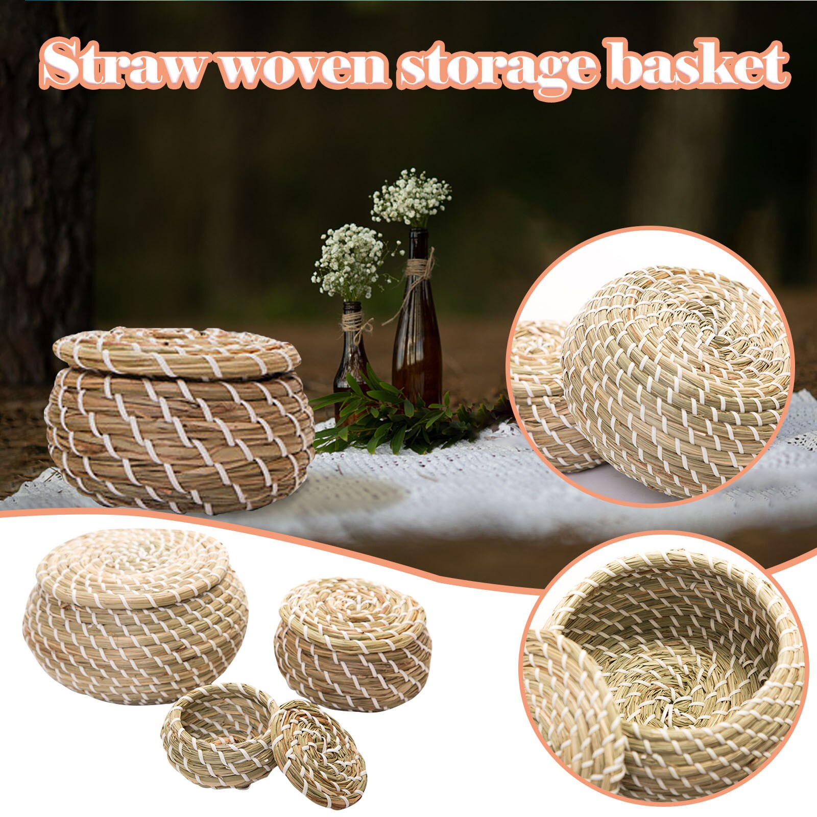 25# Handmade Rattan Storage Baskets Household Items Snacks Fruit Debris Laundry Willow Storage Baskets Sundries Organizer Box