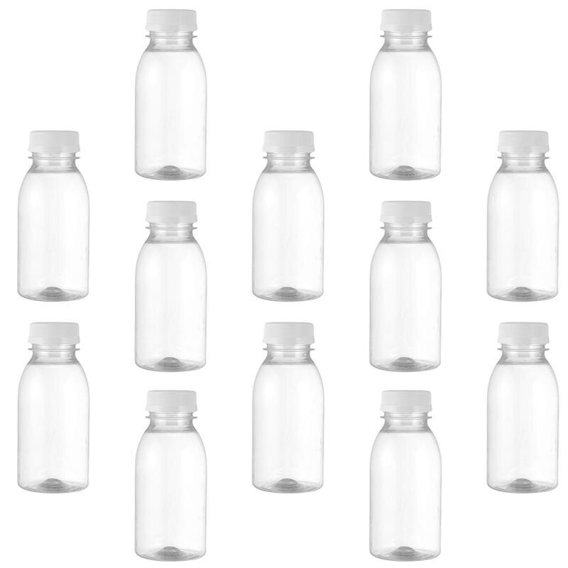 12Pcs 250ML Transparent Plastic Milk Storage Bottles Beverage Drinking Bottles Plastic Milk Bottle Beverage Bottle Sub-Bottling