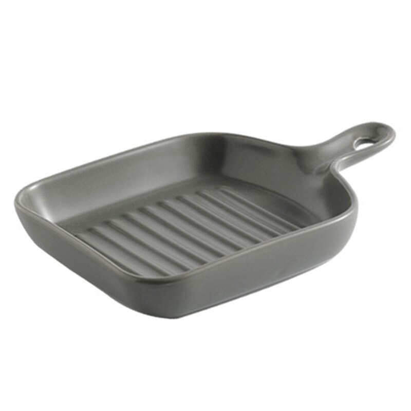 Matte Ceramic Baking Plates Unique Square Individual Pasta Lasagna Dish with Single Handle Small Dinner Plates S: gray