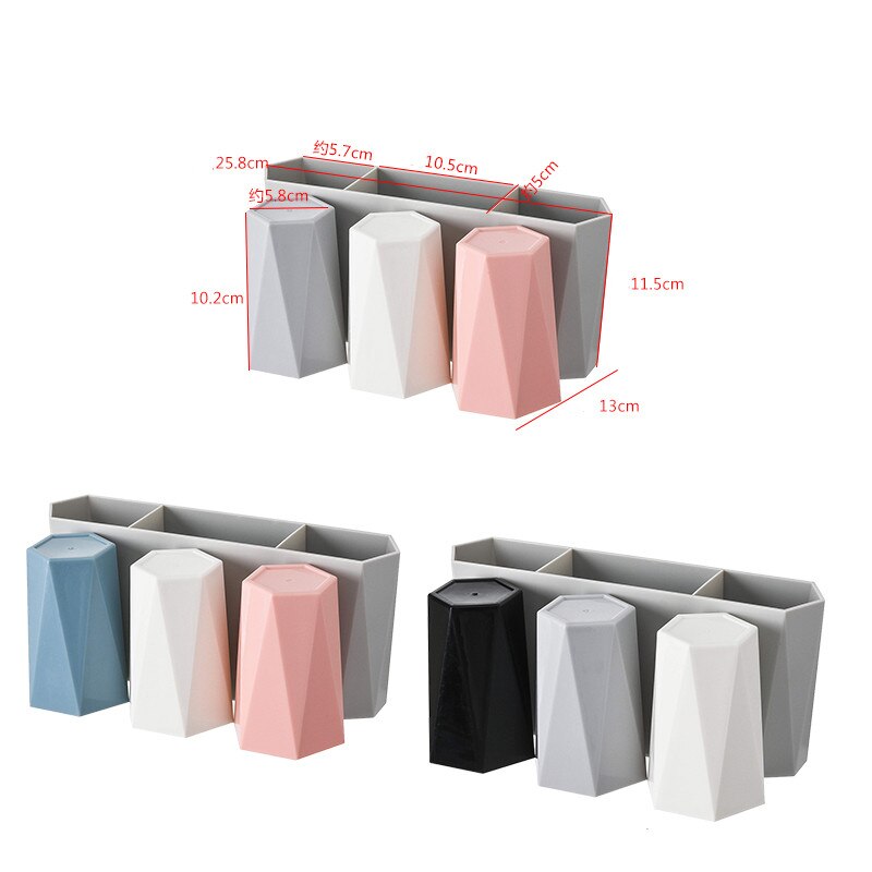 1 Set Wandmontage Tandenborstelhouder Met Borstel Cup Tandpasta Opbergrek Familie Pak Borstel &amp; Plastic Cup Badkamer accessoires