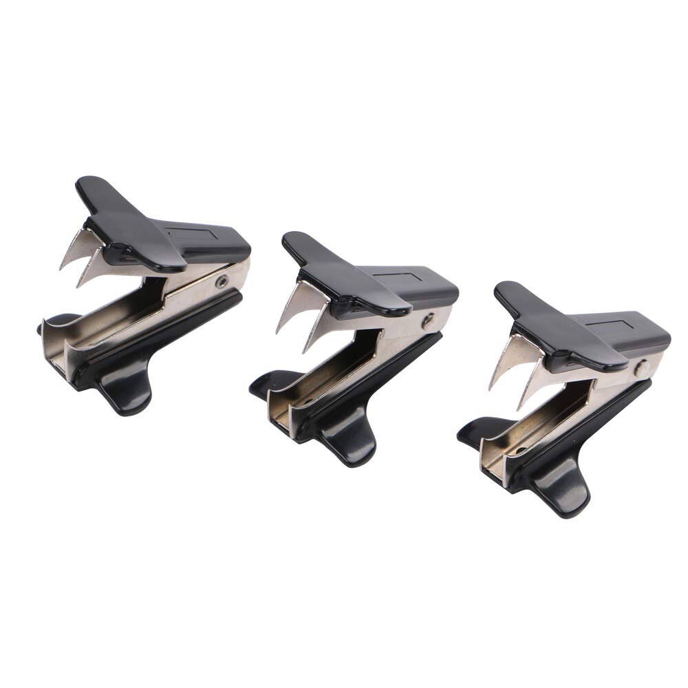 Staple Remover, Extra Wide Finger Grip, Steel Jaws, Pack of 3, Black