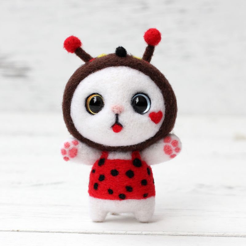 Mariquita gato lana manualidad de fieltro DIY sin terminar Poked Set Handcraft aguja Material 40JA