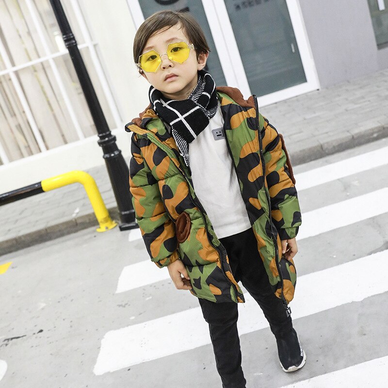 Vestes d'hiver pour garçons | Pull à capuche épais Long, manteau de camouflage, coréenne manteau pour enfants de 2-7 ans,