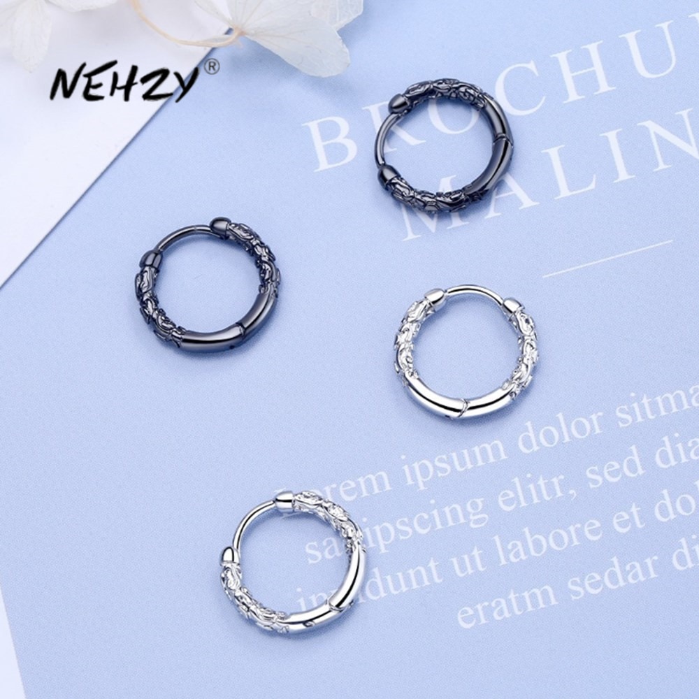 Nehzy S925 Stempel Zilver Vrouw Mode Sieraden Retro Eenvoudige Mannen Earring Black Silver Oorbellen