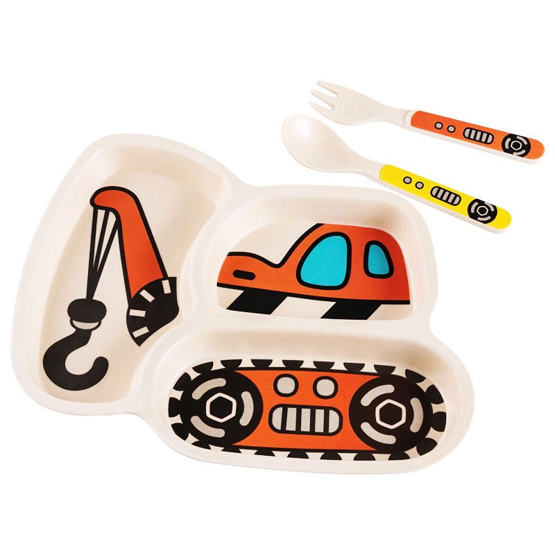 Baby bambu skål barn servis set tecknad bil baby mattallrik baby träning skål sked gaffel för barn med låda wxy 003