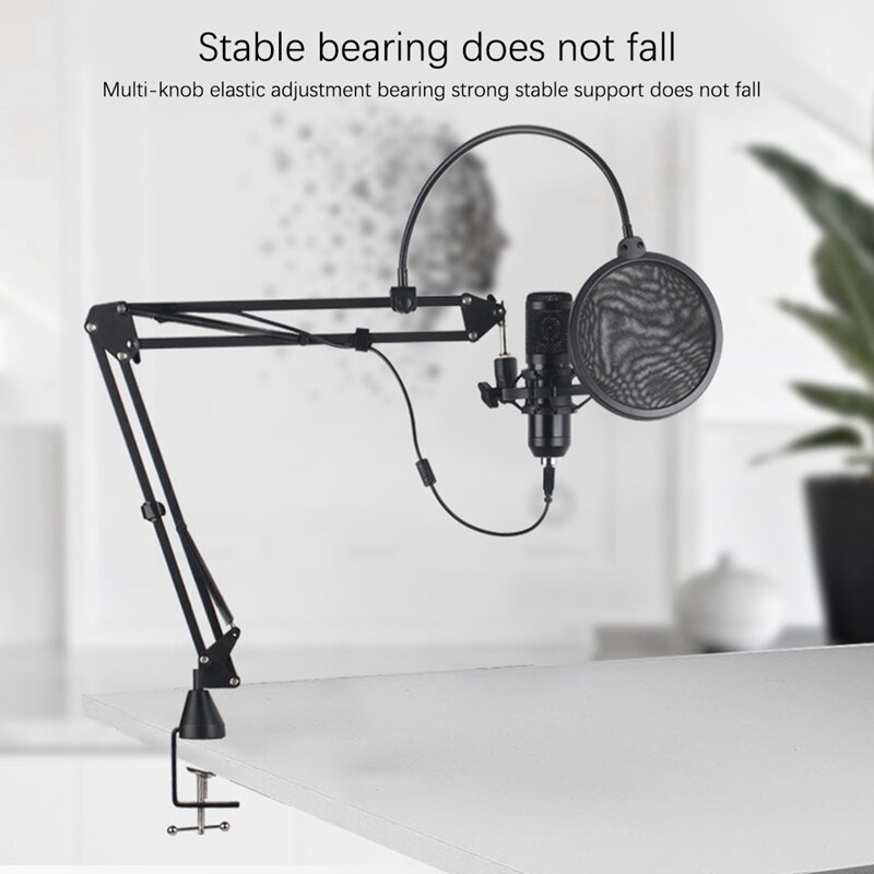 Microphone Holder Adjustable Metal Suspension Arm Scissor Arm Holder with Microphone Holder Mounting Clip