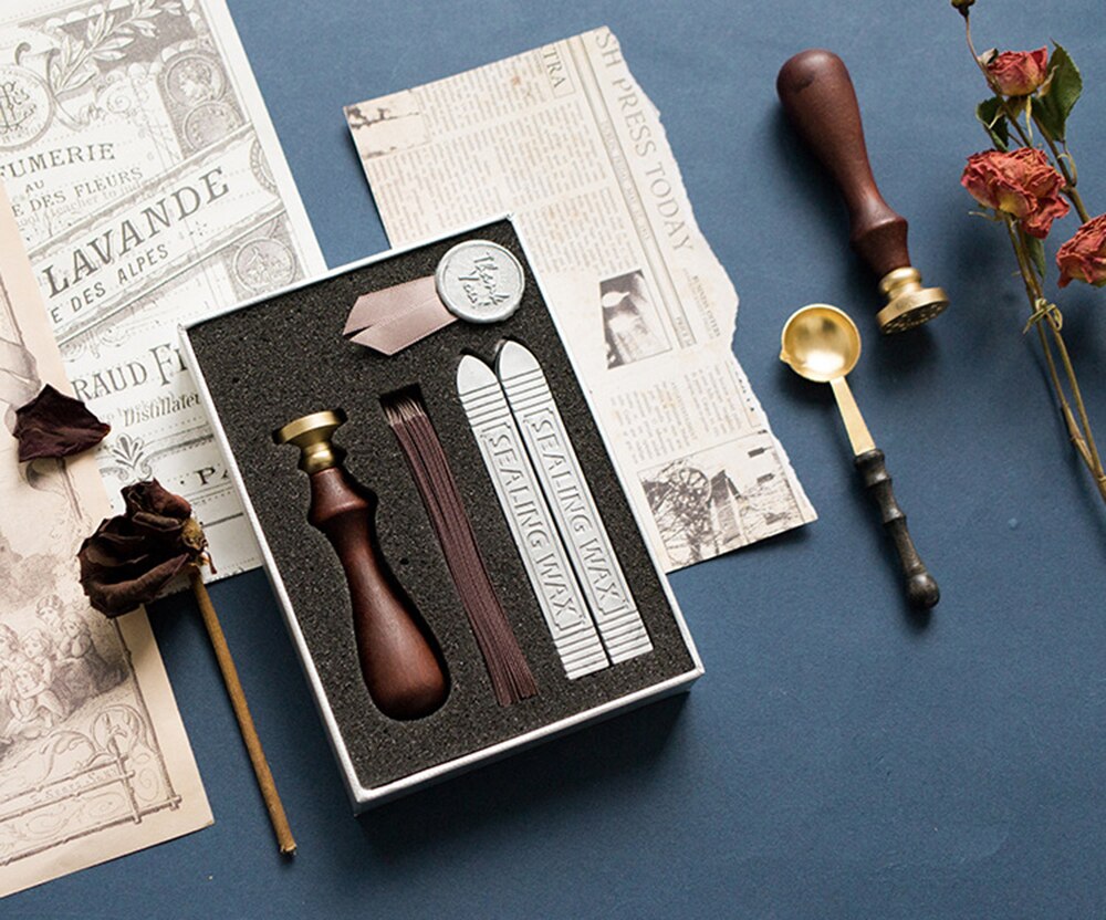 1 sæt retro lak forsegling voks stempel sæt æske konvolut diy håndlavet bånd forseglingsstempel
