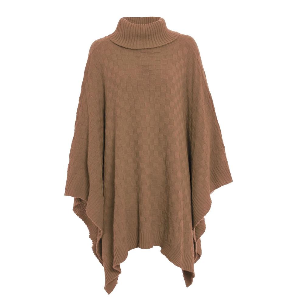 Zogaa rød turtleneck efterår vinter kvinder sweater sjaler kappe damer solid gitter strikket wrap wrap træk femme poncho jumper cape