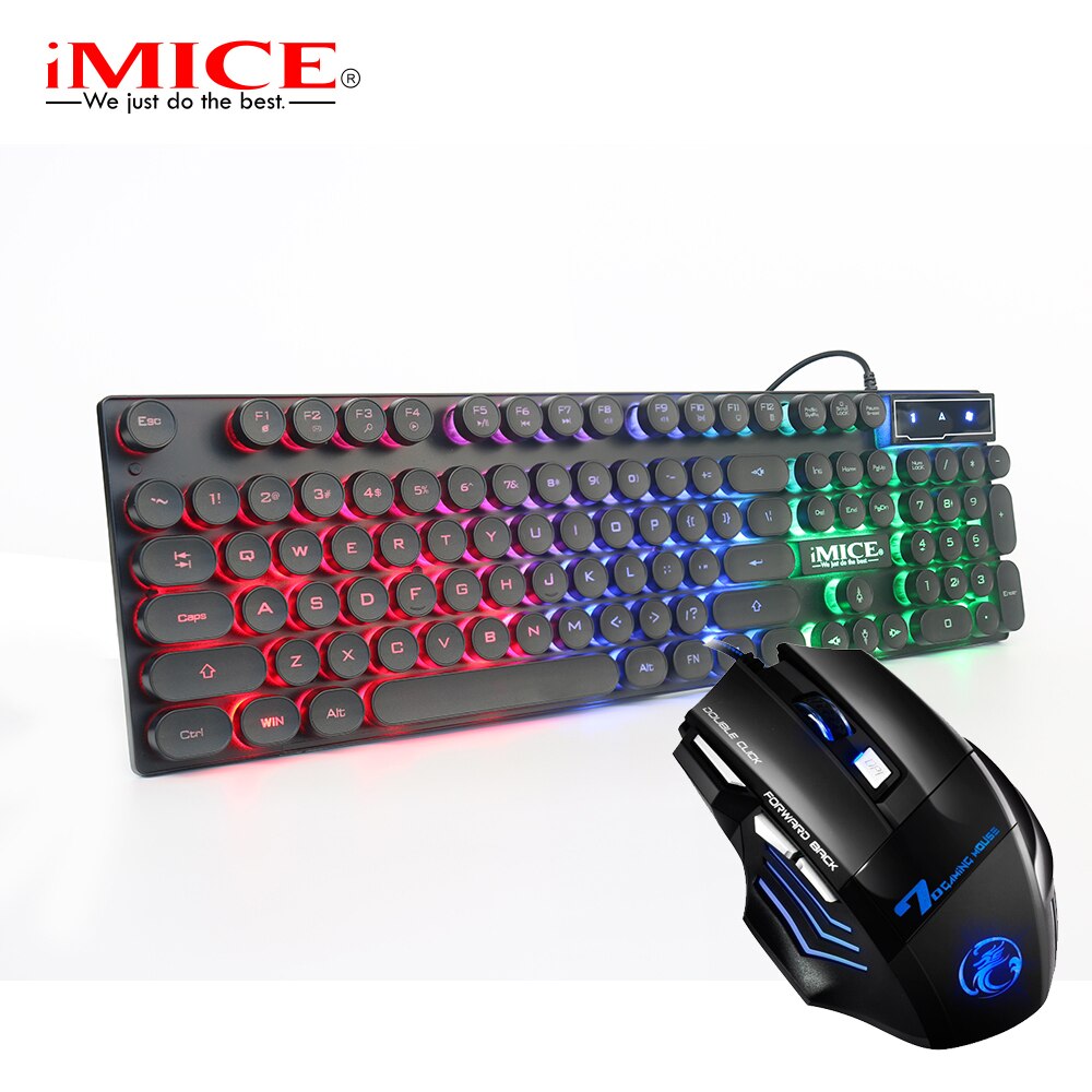 Keyboard Combos Backlit 104 Keys Round Keycaps Wired USB Keyboard with 2400DPI Mice Earphone Microphone with Volume Control: Keyboard Mouse