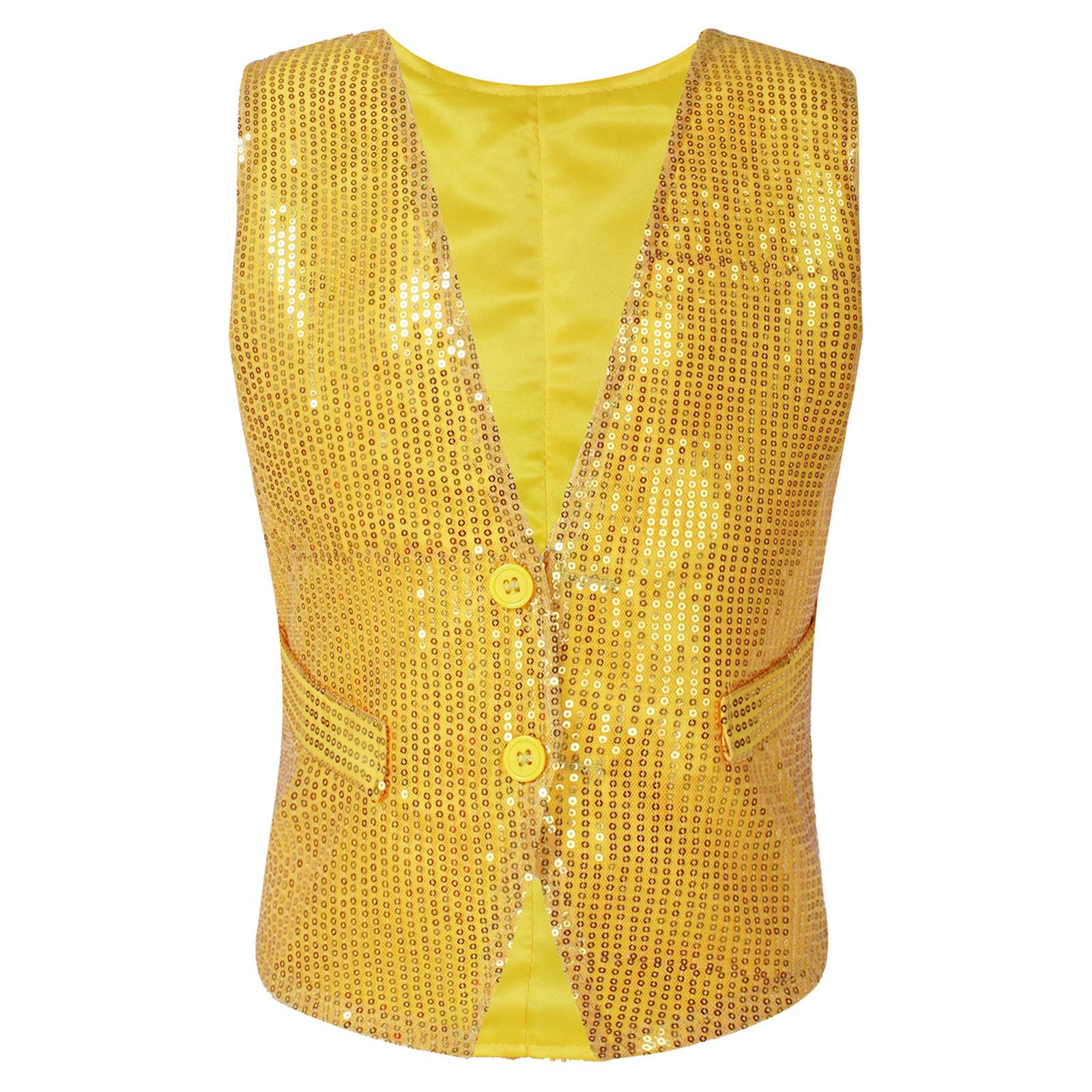 Gilet sans manches à paillettes pour filles et garçons, tenue de soirée, de bal, de Jazz et de danse: Gold / S