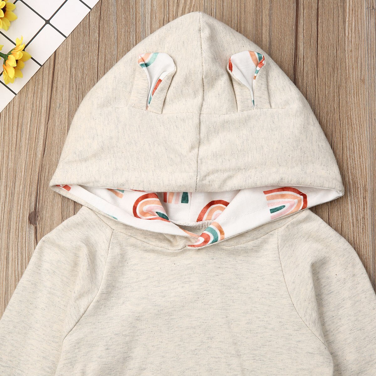 Bebiskläder vardagligt spädbarn bebis pojke flicka höstkläder huvtröjor regnbågstryck långbyxor outfit set