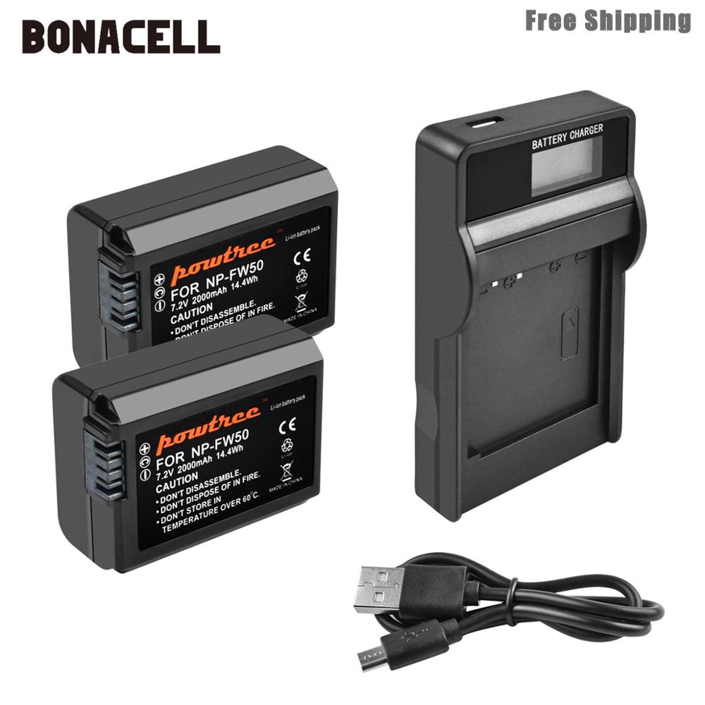 Bonacell 2000 mah np -fw50 np fw50 batteri+lcd laddare akku för sony nex -7 nex -5n nex -5r nex -f3 nex -3d alpha  a5000 a6000 l50: 2 x batteriladdare