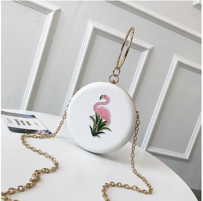 Moda estilo flamingo laço redondo anel de metal tote bolsa festa feminina bolsa de embreagem bolsa de corrente mini bolsa de ombro bolsa aleta: White