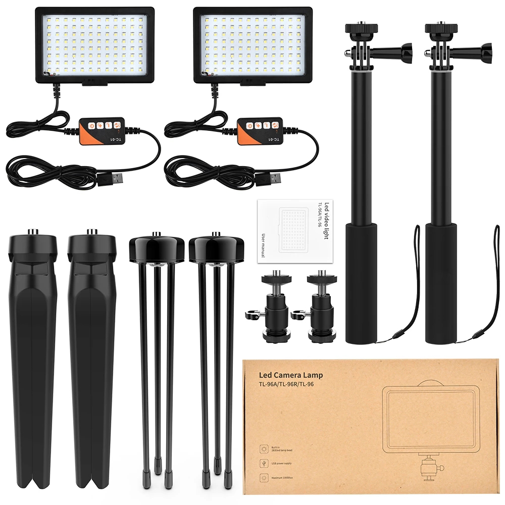 Jintu 2 Sets Studio Led Video Licht TL-96 96Pcs Led Video Light W/Stand Fotografie Verlichting Kit 5600K Dimbare Led Panel Lamp