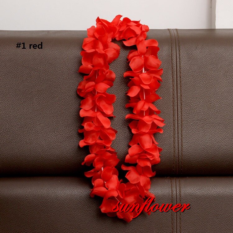 1 st hawaiianska konstgjorda blommor leis krans halsband krans självhäftande klänning hawaii strandfest dekoration påsk: Röd