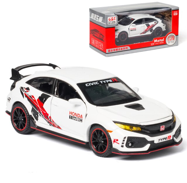 Toy 1:32 HONDA CIVIC TYPE-R Diecasts &amp; Vehicles Metal Car Model Sound Light Toys For Children Christmas Collection: White 2 With Box