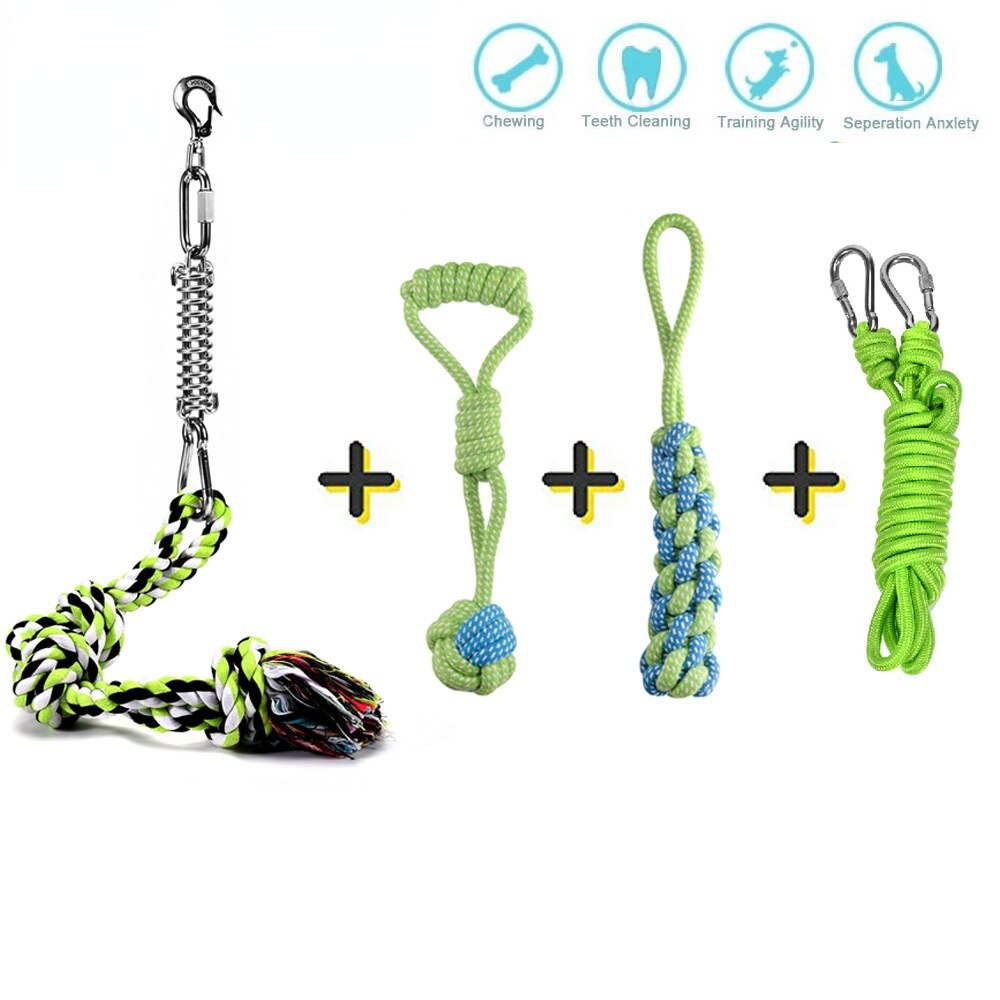 LVTUBANLV Stainless Steel Spring Pole Dog Rope Toys,Hanging Exercise Rope, Dog Outdoor Hanging Toy Pull for Medium to Large Dogs: Red