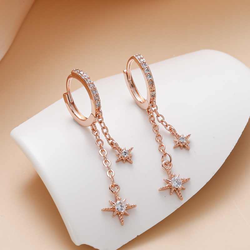 Dames oorbellen met sterren, kubieke zirkonia steentjes, verguld, creooloorbellen, trendy schattige meisjes sieraden, tessel oorbellen.