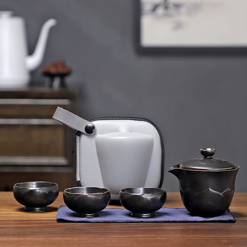 White Chinese Teaware Travel Tea Set Portable Outdoor Office Tea Plate Ceramic Flower Kung Fu Teaset Business Cool: Deep Blue