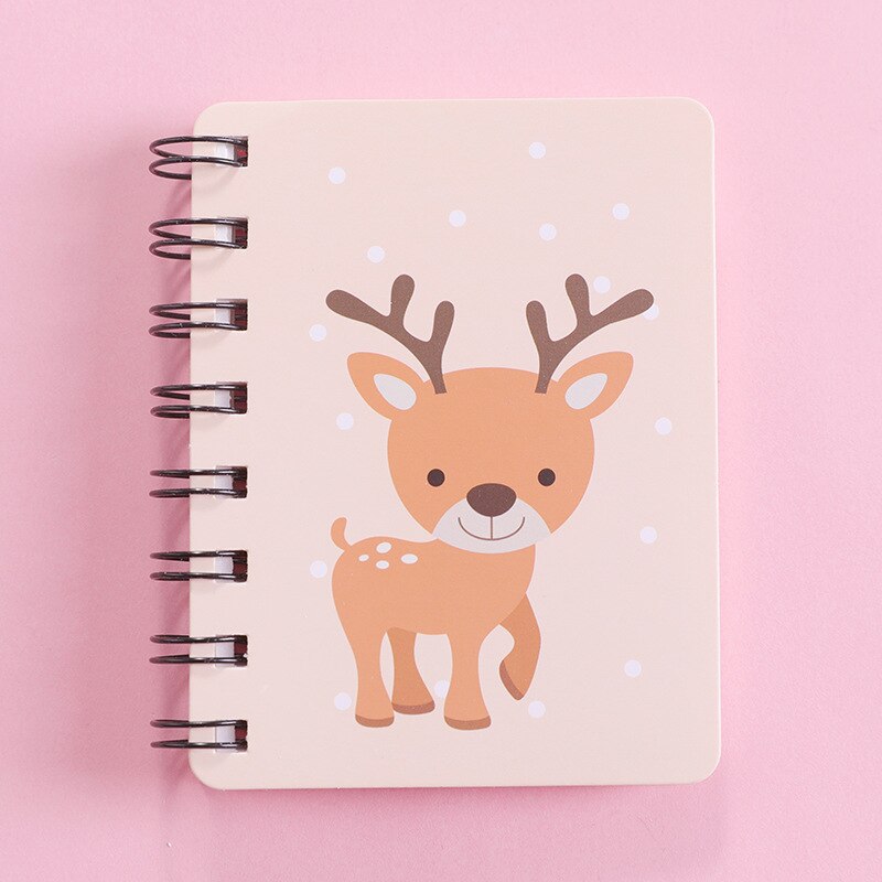 Small Fresh Cartoon Animal Rollover Coil This Student Portable A7 Notepad Notebook Pocket 80Pieces: Coffee