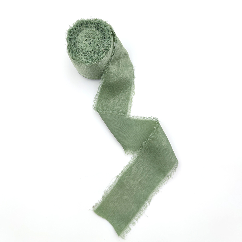 Cinta de seda de gasa brillante con ramo de borde crudo rasgado a mano, embalaje de nupcial, decoración de envoltura de ramo de flores de boda