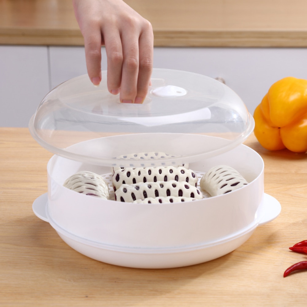 Vaporera para microondas sin BPA, cestas para cocinar al vapor, verduras, pescado, mariscos, redonda, vaporera de un solo/doble nivel