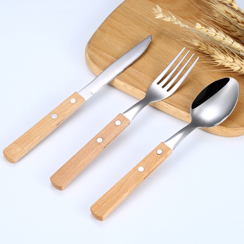 Silverware Set 304 stainless Wooden Handle Eco Friendly Cutlery Set Tableware Forks And Spoon Set Zero Waste Kitchen Supplies