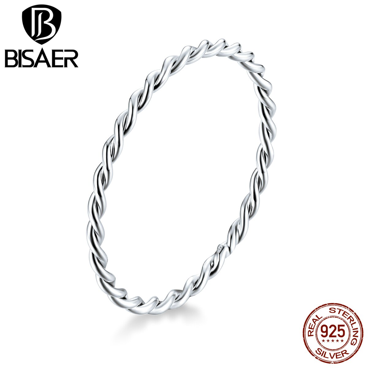 Bagues femme BISAER 925 en argent Sterling torsadé vague cordon bagues Simple bagues bijoux ECR640