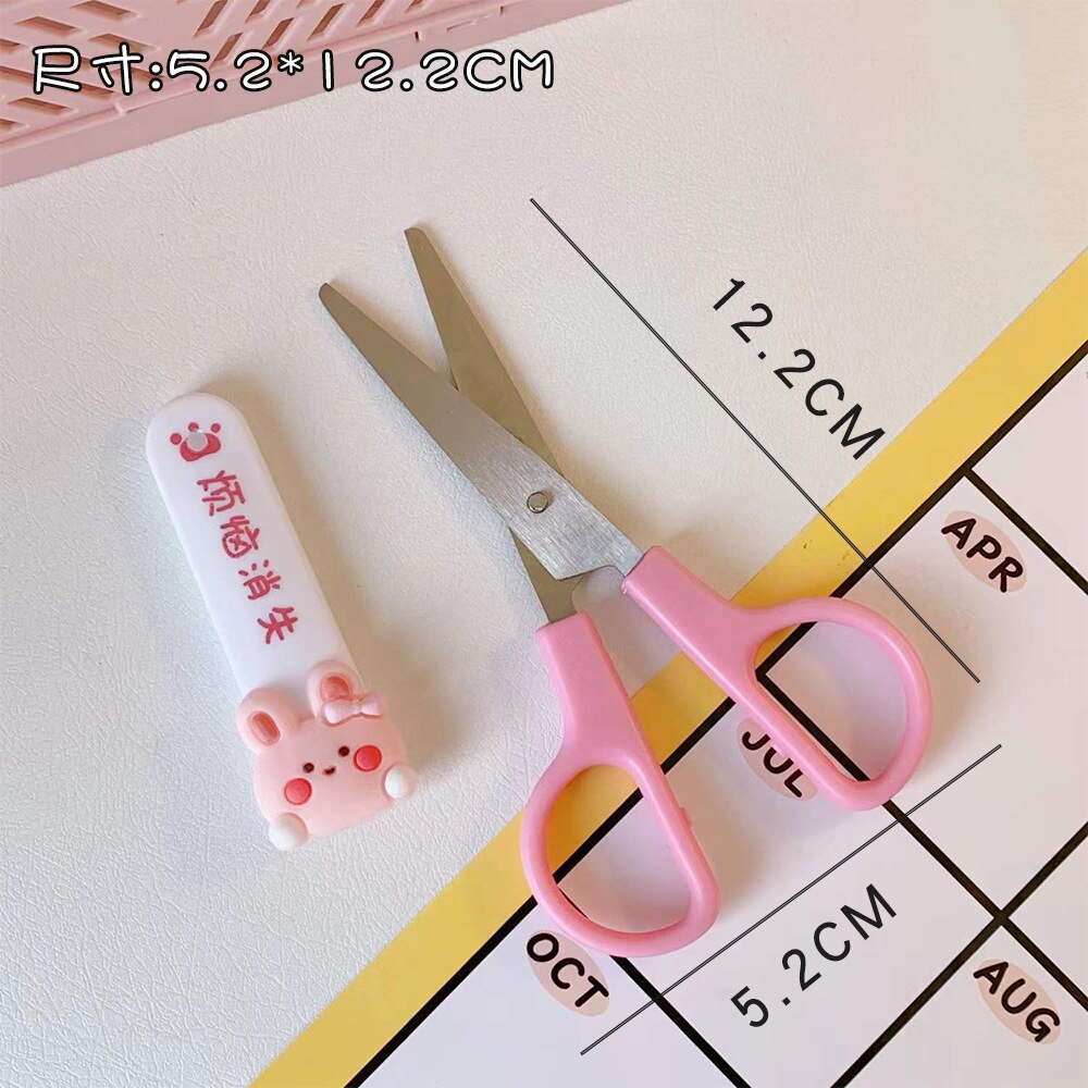 Cartoon Art Scissors with Sleeve Cute Multifunctional Stainless Steel Hand Scissors Mini Portable School Stationery: pink