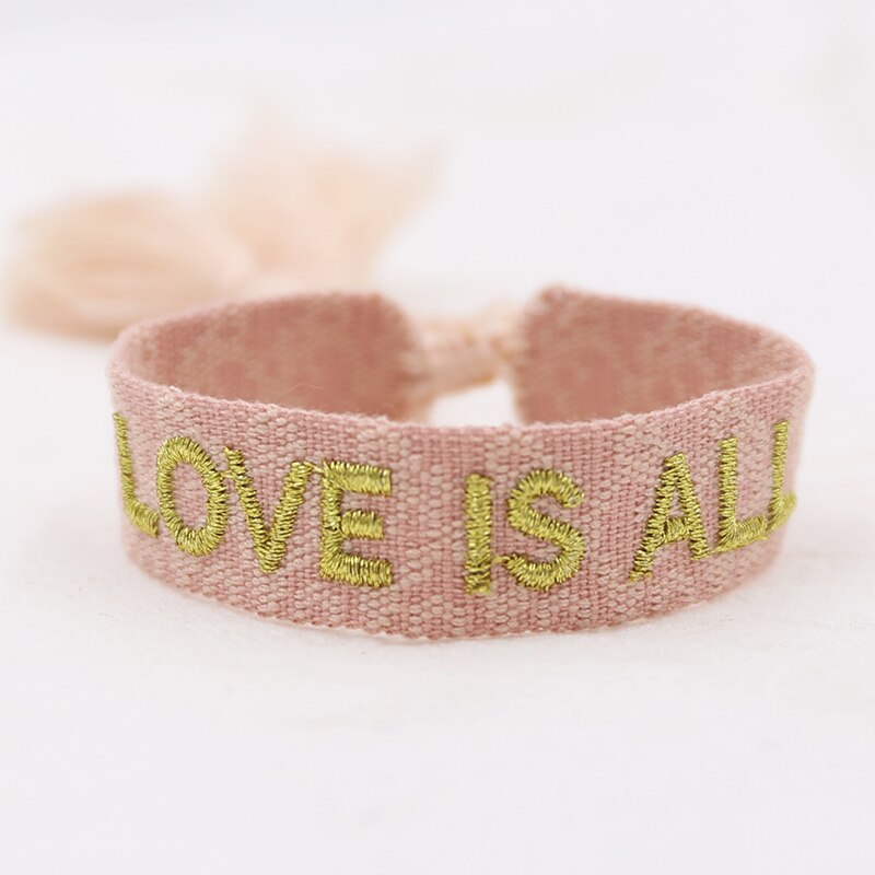 Coppie di amore Del Braccialetto Per Le Donne Degli Uomini Lace-up Regolabile Intrecciato I Braccialetti Tessuto Braccialetti Della Nappa Boho Originale Commercio All'ingrosso Dei Monili: Love is all -pink