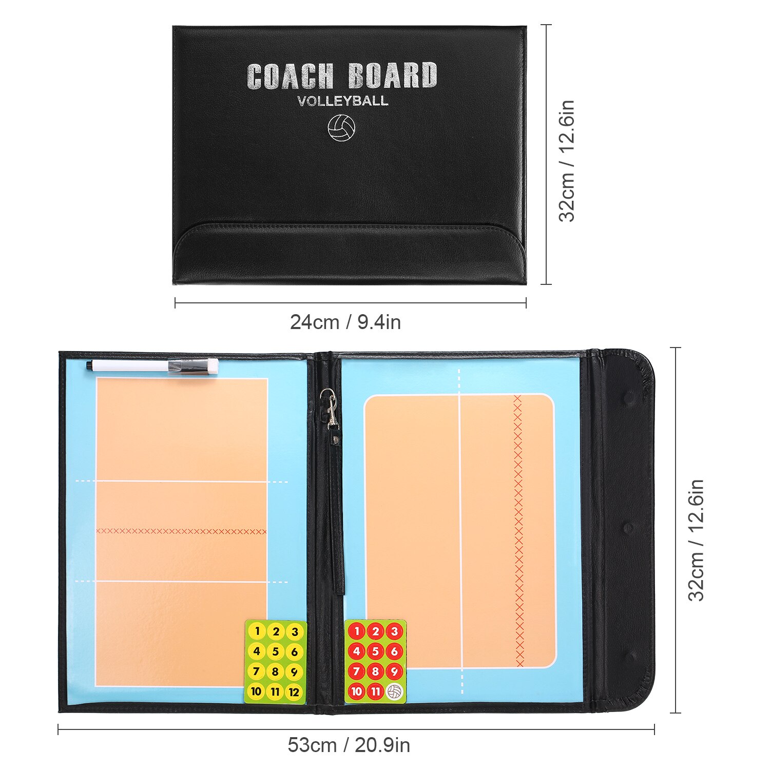 Foldable Volleyball Magnetic Tactic Board Coaching Strategy Board with Marker Pieces and 2-in-1 Pen Volleyball Equipment