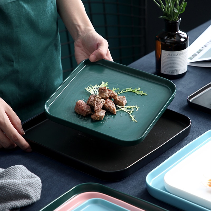 Firkantet tallerken flat keramisk servise hjem kjøkken porselen rekvisita biff matbit kake fett romantisk middagsretter