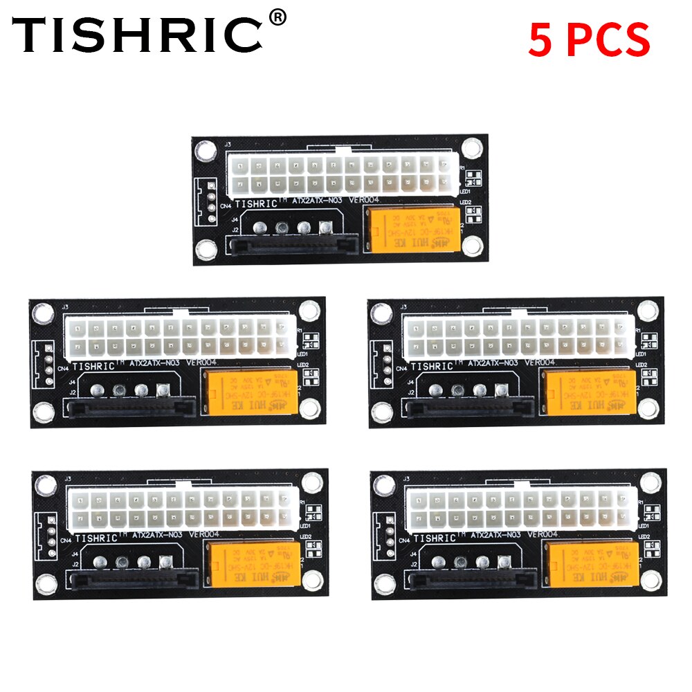TISHRIC PC Block Synchronizer Dual PSU Power Supply Sync Adapter ADD2PSU ATX 24Pin To 4Pin SATA Extender For Graphics Card: 5PCS Black SATA