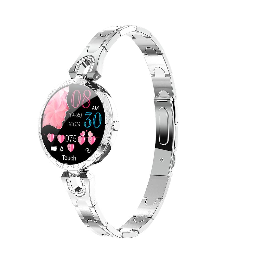 Damen-smartwatch  ak15, luxuriöses smart-armband mit herzfrequenzmessung, wasserdichtem fitness-tracker für android- und ios-smartphones (  h8 kw10 w8er-pack): Silberstahl