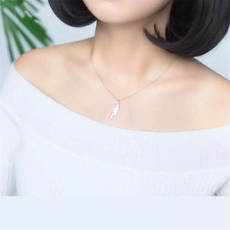 Glossy Feather Simple 925 Sterling Silver Jewelry Temperament Not Inlaid Clavicle Chain Pendant Necklaces H496