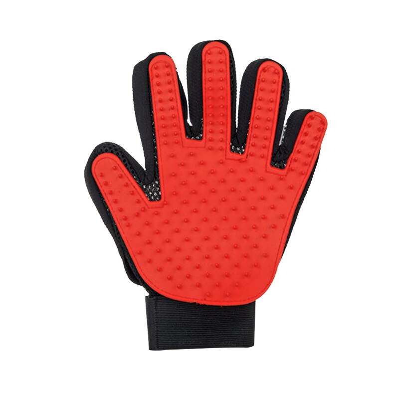 Guante de silicona para el cuidado de mascotas, cepillo para perros, peine, guantes para el pelo, suministros de limpieza para el baño, peines de goma para animales, 1 unidad: Red left hand
