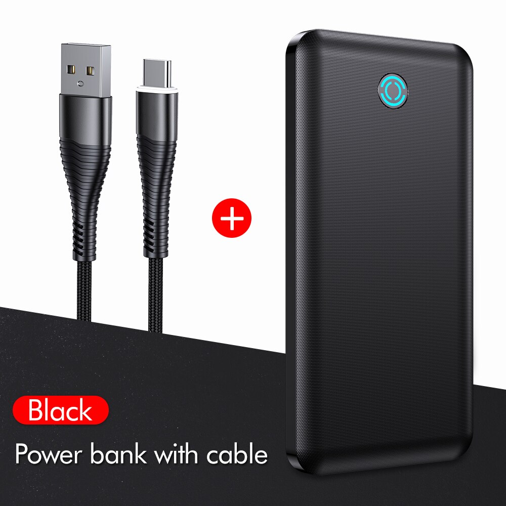 YKZ Power Bank 10000Mah Type C USB Mini Portable Charger Travel Power Bank Fast Charge Mobile Phone Powerbank 10000 Fast Charger: Black With Cable
