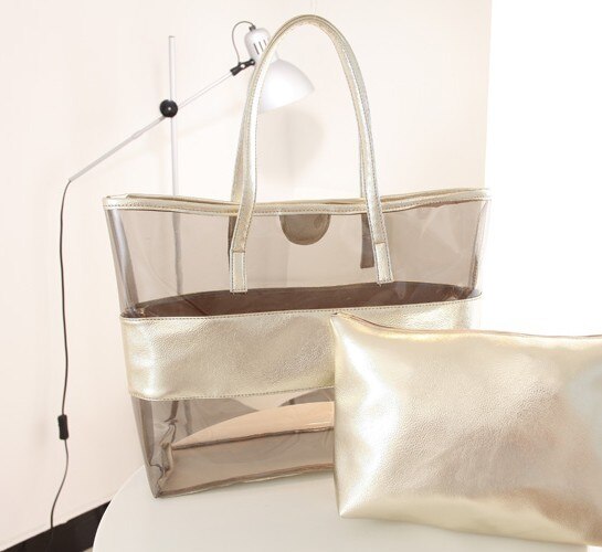 Zomer Vrouwelijke Tas Handtas Mode Transparante Strand Broodje Moeder Tas Jelly Schoudertas Gratis Masker 1Ps