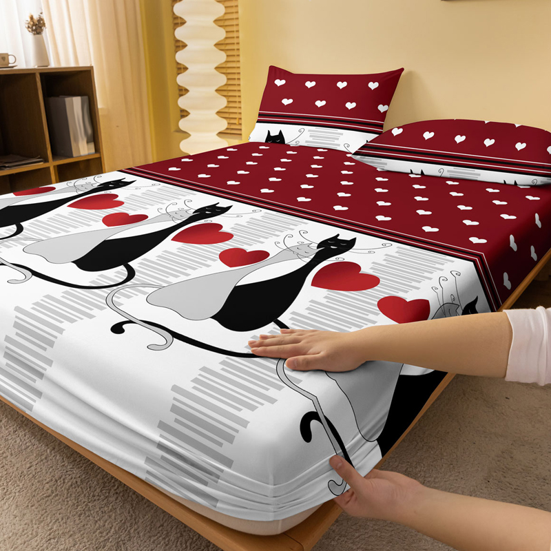 1 Simple modern Heart-Shaped Geometry printed matte Fitted Sheet, bedroom printed bed cover, bedding (excluding pillowcases)