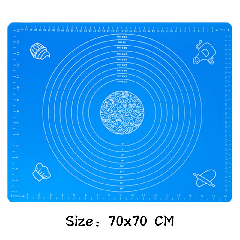 70/64/40Cm Silicone Kneading Dough Mat Nonstick Cookie Cake Baking Mat Fondant Pizza Biscuit Rolling Pad Paste Flour Table Sheet: Blue 70x70cm