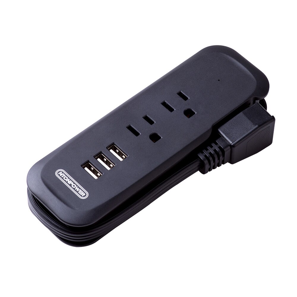 NTONPOWER Travel Power Strip met USB ONS Elektrische Platte Stekker Mini Desktop Opladen met 15 inch Verlengsnoer voor Cruise: Black